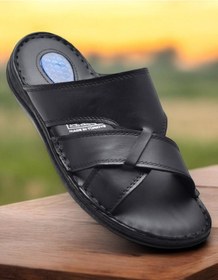 Resim Jel Taban 056 Tam Ortopedik Günlük Hakiki Deri Erkek Terlik İçi Dışı Hakiki Deri Siyah 