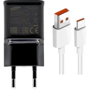 Resim Samsung TA20 Adaptec Fast Charge Hızlı Seyahat Şarjı Siyah UsbA to Type-C Kablo Hediyeli (İthalatçı Garantili) 
