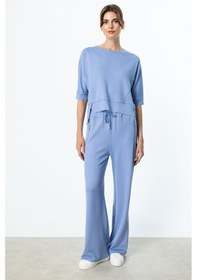 Resim On Beli Lastikli Fermuar Cepli Eşofman Altı Mavi 