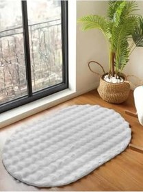 Resim Beyaz Yumuşak Bubble Kaymaz Özel Taban Oval Peluş Halı Yolluk, 80 x 230 