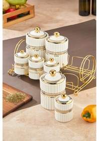 Resim Cooker Marvella 7'li Standlı Porselen Baharatlık Seti Ckr3780 Beyaz 