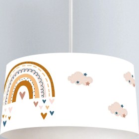 Resim instababyrooms Turuncu Kalp Gökkuşağı Desenli Çocuk Odası Dijital Baskılı Sarkıt Avize 