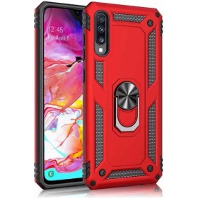 Resim Smody Samsung Galaxy A70 Kılıf Yüzüklü Standlı Panzer Tank Çift Katmanlı Vega Kırmızı 