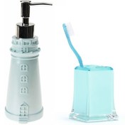 Resim SIVI SABUNLUK,DİŞ FIRÇALIK 2 Lİ BANYO SETİ,DENİZ FENERİ VE BUZ MA Mavi 