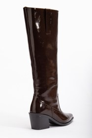 Resim DENORA Kahve Kırışık Rugan Düz Binici Western Kovboy Bot Çizme 