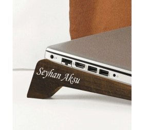 Resim BK Kişiye Özel Taşınabilir Ahşap Ceviz Notebook Laptop Standı 