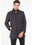Resim Sposo 1739 Düğmeli Hakim Yaka Yünlü Kaşe Antrasit Erkek Kaban Antrasit Melanj 