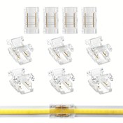Resim 10 adet 8mm 2-pinli COB LED Şerit Bağlantı Elemanları, Tek Renkli LED Şeritler için Lehimlenmemiş Uzatma Klipsleri, Altın Metal Temaslı Şeffaf Plastik, Kolay Kurulum, Güç Gerektirmez, LED Şerit Uzantıları | Lehimlenmeyen Bağlantı | Plastik Kasa, LED Işık Şeridi Bağlayıcı 