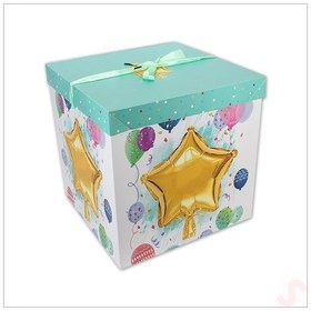 Resim Kapaklı, Katlanır Demonte Karton Kutu, 30cm - Balon & Yeşil 