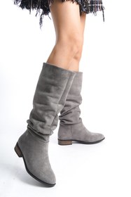 Resim ÜNAL ÖZER Unal Özer Kadın Gri Süet Körüklü Günlük Çizme Un001-0144 