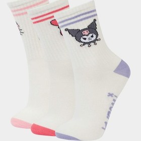 Resim DeFacto Kız Çocuk Hello Kitty 3'lü Pamuklu Uzun Çorap F6704A8NSKR1 