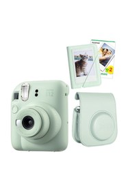Resim Instax mini 12 Mavi Fotoğraf Makinesi-20'lu Film-Mini Albüm ve Deri Kılıf Seti 