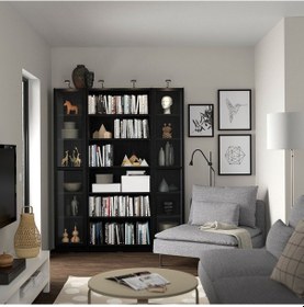 Resim Cam Kapaklı Kitaplık, Siyah Meşe Görünümlü, 160x202 Cm, 2 Kapaklı Siyah 