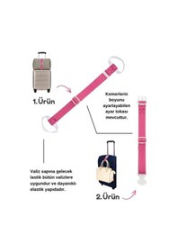 Resim Temel Valiz Üstü Çanta Sabitleme Kemeri Ve Çanta Asma Askısı Seti Koyu Pembe Renk 