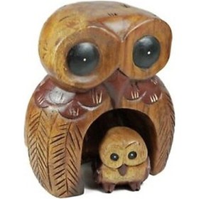 Resim Anne Bebek Ahşap Baykuşlar (18 Cm) 