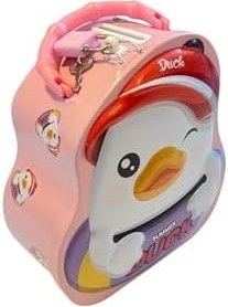 Resim Eğlenceli metal kumbara, hayvan şeklinde, asma kilit ve anahtar, çocuklar ve kızlar için büyük boy – Ördek kumbarası, yengeç, dinozor bebek, tek boynuzlu at bebek, penguen (yaz beyaz ördek) 