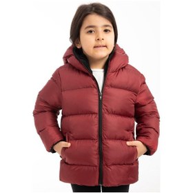 Resim Kız Çocuk Polarlı Kapüşonlu Su Geçirmez Rüzgara Dayanıklı Şişme Kışlık Mont & Kaban-42 Bordo 
