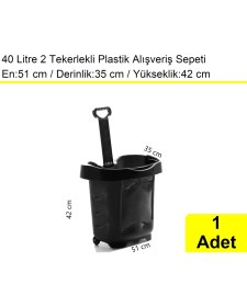 Resim Akdenizpos Tekerlekli Plastik Market Alışveriş El Sepeti 40 Litre Siyah 1 Adet 