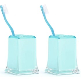Resim 2 Adet Diş Fırçalık Buz Mavisi Akrilik 6x6x11cm Banyo Seti Çok Renkli 