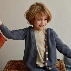 Resim Kapüşonlu Organik Pamuk Bebek ve Çocuk Hırka Mavi - MAVİ / 6-12 AY 