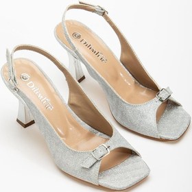 Resim Büyük Numara Kadeh Topuk Gri Kadın Topuklu Sandalet-3810 Gri 