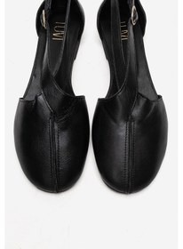 Resim Luvishoes Fable Siyah Cilt Hakiki Deri Yanları Açık Kadın Babet Ayakkabı 