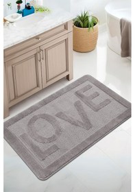 Resim Doğal Kaymaz Taban Banyo Paspas Uzun Ömürlü Yumuşak Dokulu Su Emici Yıkanabilir Love 60x100 Gri 
