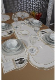 Resim Aslı Keten Nakışlı Amerikan Servis Takımı 19 Parça Gold Gold 