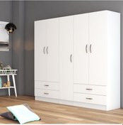 Resim tanmob 5 Kapılı Dört Çekmeceli Geniş Gardrop Beyaz- Grd0701 