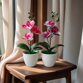 Resim Zarif Pembe ve Beyaz Kelebek Orkide Yapay Bitki Yeşil Yapraklarla - Gerçekçi Plastik Çiçek Düzenlemesi, Bakım Gerektirmeyen Ev Dekoru için Düğünler, Sevgililer Günü, Şükran Günü, Noel, Aziz Patrik Günü, Mezuniyet & 4 Temmuz Merkez Parçası 