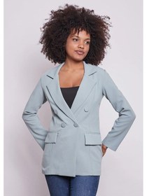 Resim Kadın Düğme Detaylı Uzun Kol Şık Ofis Süs Cep Kapaklı Kumaş Blazer Ceket-mint Mint 