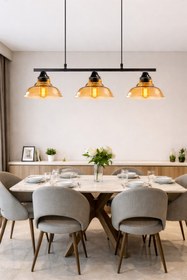 Resim Uçar MİRA MODERN BAL VE FÜME TEKLİ ÜÇLÜ SIRALI SALON YEMEK ODASI HOL OTURMA ODASI TEKLİİ ÜÇLÜ AVİZE 