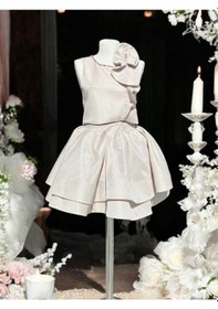 Resim Porça Kız Çocuk Croplu İkili Kat Etekli Abiye Takım-15764 Bej 