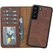 Resim PLM Samsung Galaxy S22 Uyumlu Deri Cüzdanlı Kılıf Mwwn G2 Kahve 