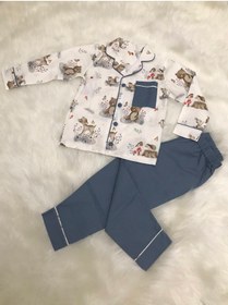 Resim The Soft Concept Çocuk Pijama Takımı Pamuklu Poplin - Orman Mavi 