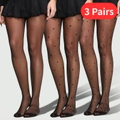 Resim 3'lü şık ve seksi siyah puantiyeli kalın dikişli külotlu çorap seti, geometrik desenli polyester kumaştan, yumuşak ve rahat, elde yıkama veya kuru temizleme, günlük ve özel günler için uygun 
