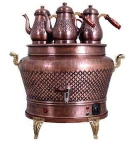 Resim Anka Otantik Ovak Elektrikli 3Demlikli Bakır semaver 