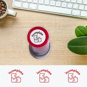 Resim Sınıf görevleri ve ofis kullanımı için tamamlanmış bina bloğu derecelendirme damgası - Yuvarlak kendinden baskılı kırmızı damga, bulmaca tasarımı, İngilizce metin, öğretmen ve öğrenciler için ideal, sınıf damgaları | Yuvarlak damga | Dayanıklı plastik 