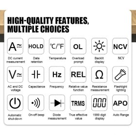 Resim VC203 Ölçü Aleti Multimetre Avometre Ncv Işıklı Ekran El Feneri Isı Ölçer 