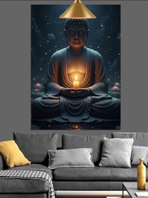 Resim Meditasyon Yapan Buda Heykeli İllüstrasyonu Dekoratif Kanvas - Mdf Ahşap Tablo 