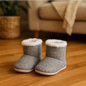 Resim Puppis Baby %100 Yün Bebek Panduf, Gri Kaymaz Taban 