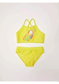 Resim Deep Beach Baskılı Kız Çocuk Bikini Takım Sarı 