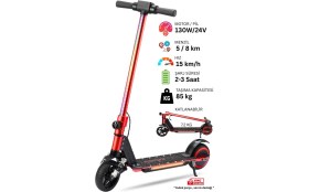 Resim Elektrikli Çocuk Scooter - Çift Frenli Katlanabilir - LED Işıklı - Ön Çift Süspansiyonlu 8+ 