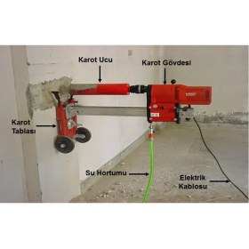 Resim Elektrikli Standart Karot Makinesi Tezgah Tipli 3200 W Açısız Sulu Güçlü Delme Numune Alma Makinesi 