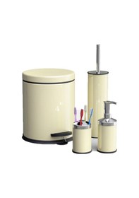 Resim Zethome Krem Dörtlü Banyo Seti Çöp Kovası-fırça-sabunluk-diş Fırçalık Krem 