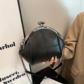 Resim Moda Solid Renk Mini Klips Omuz Çantası, Kadınlar Için Klasik Dokulu Öpücük Kilitli Alışveriş Cüzdanı 