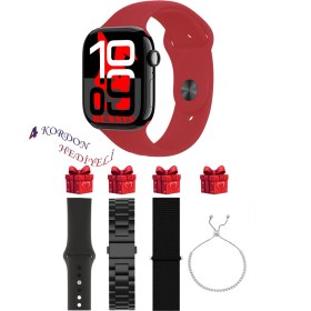Resim General Mobile Gm 20 Uyumlu Kırmızı Akıllı Saat Watch 10 Mini Kordon Hediyeli Amoled Ekran 41MM 