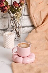 Resim Mithra Life 95 ML Papatya Şekilli Seramik Pembe Türk Kahvesi Fincan Takımı MIT1158 