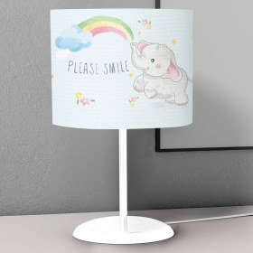 Resim instababyrooms Açık Mavi Gülümseyen Fil Desenli Çocuk Odası Dijital Baskılı Çocuk Odası Masaüstü Abajur Avize 