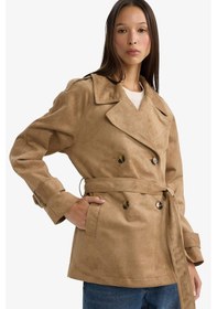 Resim Defacto Regular Fit Smokin Yaka Kuşaklı Süet Trençkot G5069ax25cwbg501 Bej-bg501 
